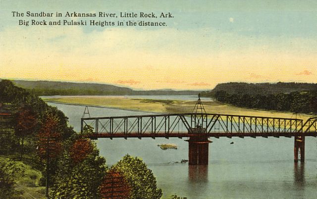 The Sandbar in Arkansas River, Little Rock, Ark.  Big Rock and Pulaski Heights in the distance